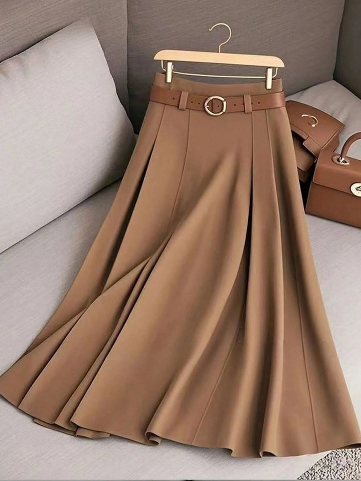Falda casual de mujer lisa de cintura alta y corte A