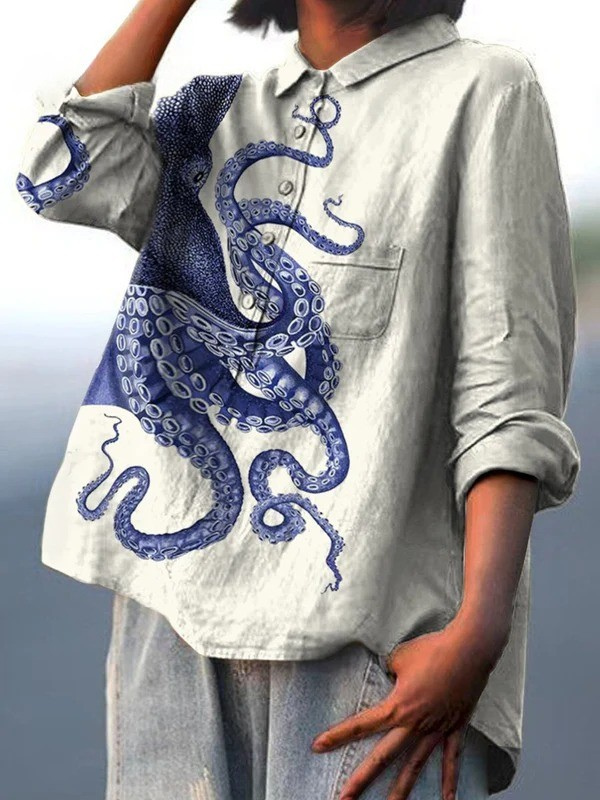Camiseta informal con estampado artístico de tentáculos de pulpo de aguas profundas para mujer