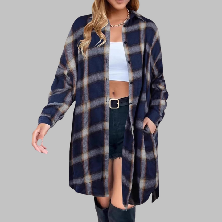 PALOMA™ - Chaqueta de manga larga a cuadros con botones y estilo clásico
