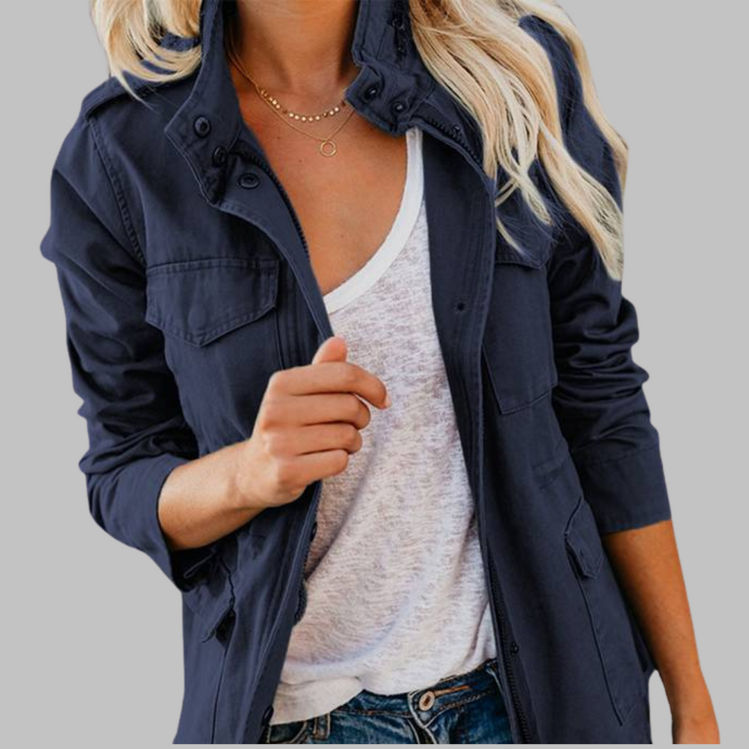 OLGA™ - Chaqueta militar vintage con cremallera y botones