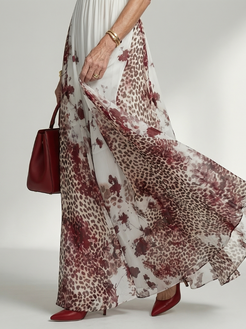 Orlune | Vestido maxi blanco plisado