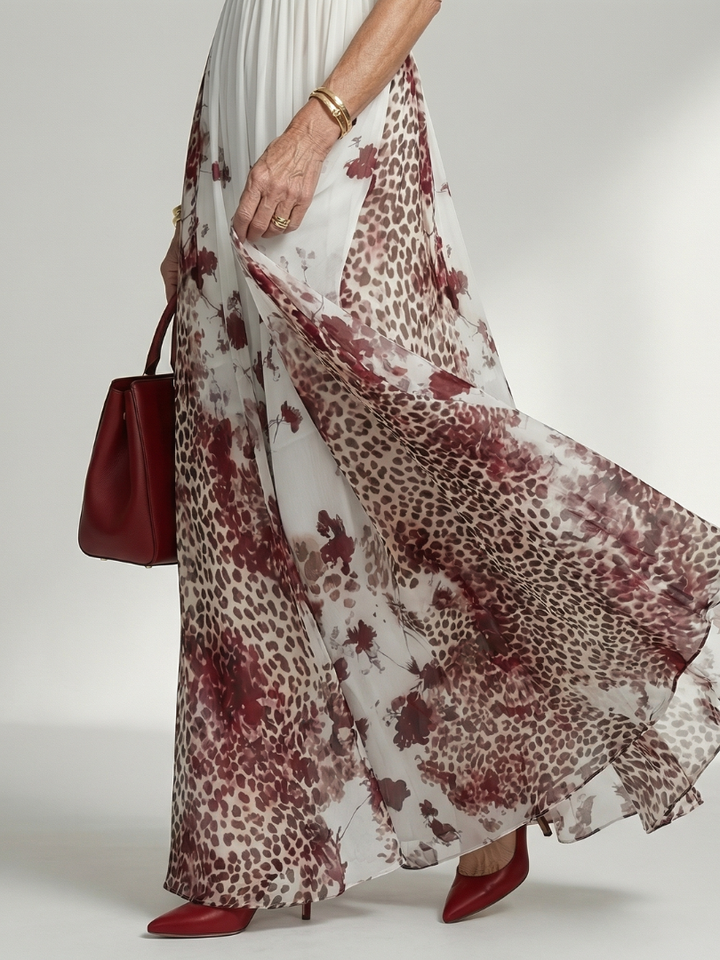 Orlune | Vestido maxi blanco plisado
