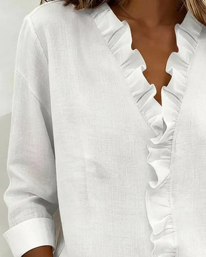 Indie | Blusa con volantes, escote en V y manga larga