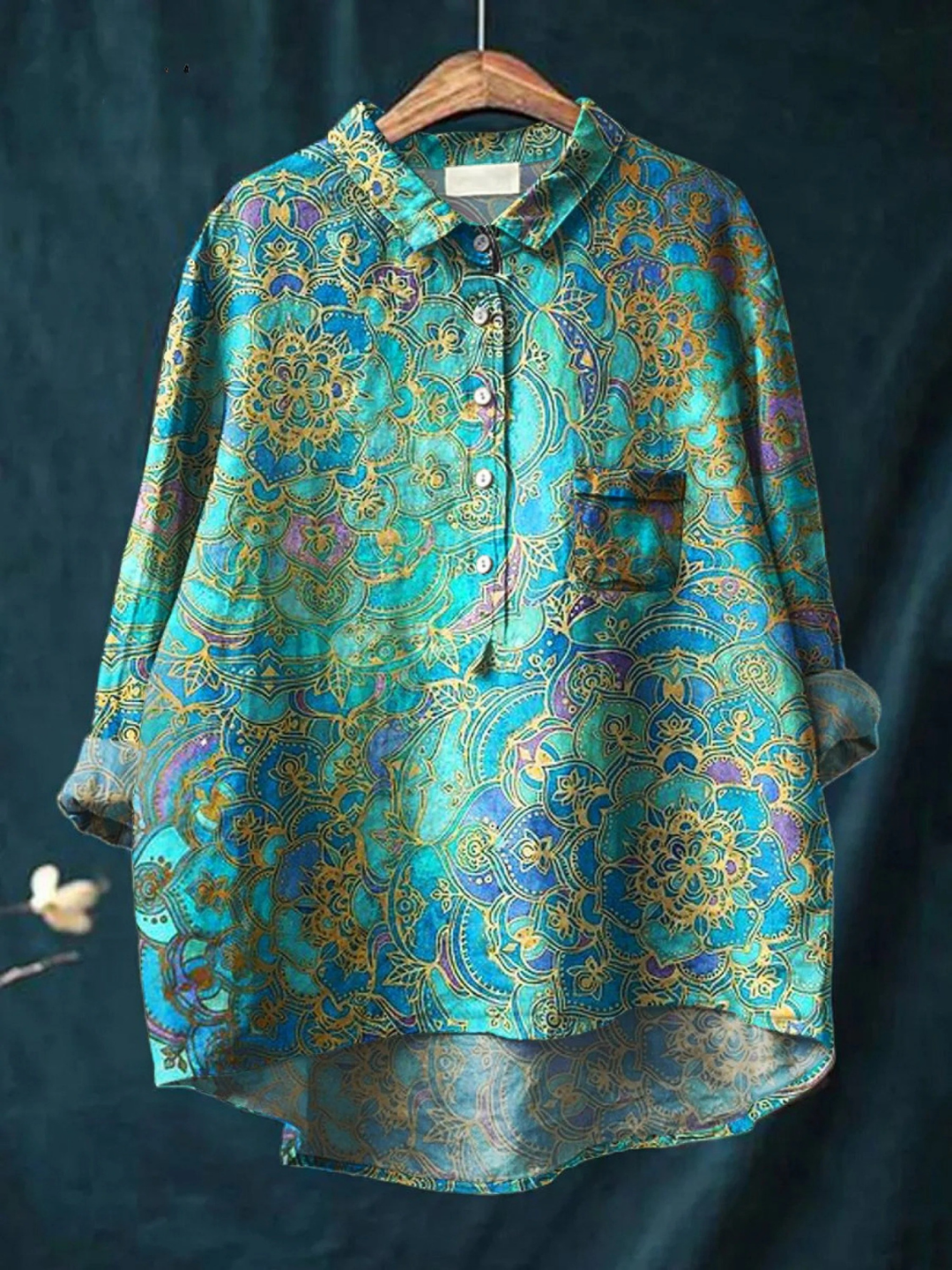 Camisa informal con estampado artístico retro para mujer
