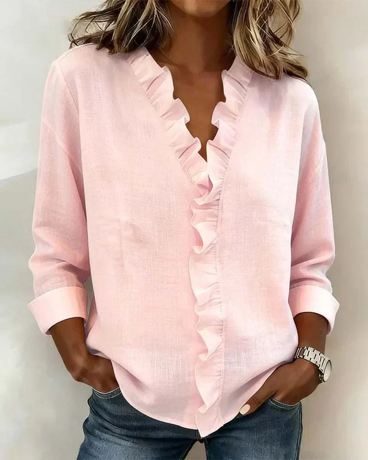 Indie | Blusa con volantes, escote en V y manga larga