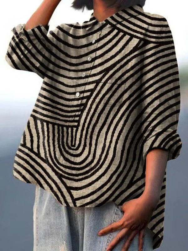 Camisa informal de mujer con estampado de patrón de línea circular