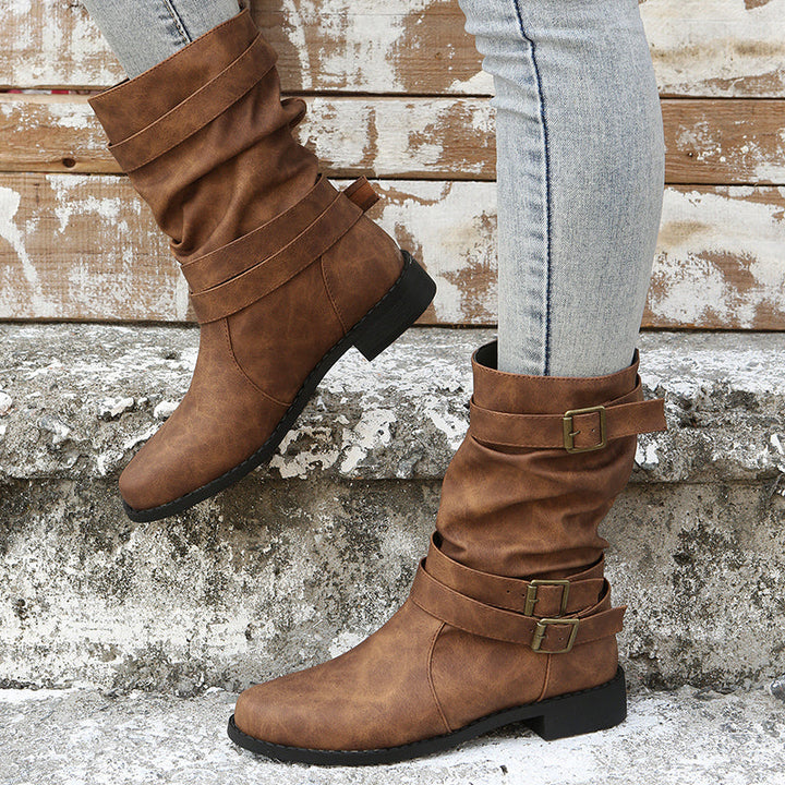 Nettie - Botas Retro de Cuero para Otoño-Invierno