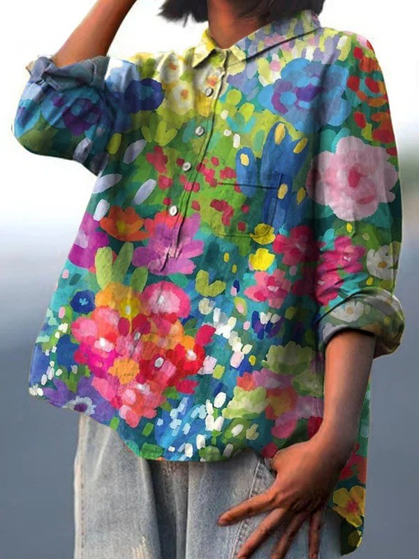 Camisa informal de mujer con hermoso estampado floral vintage