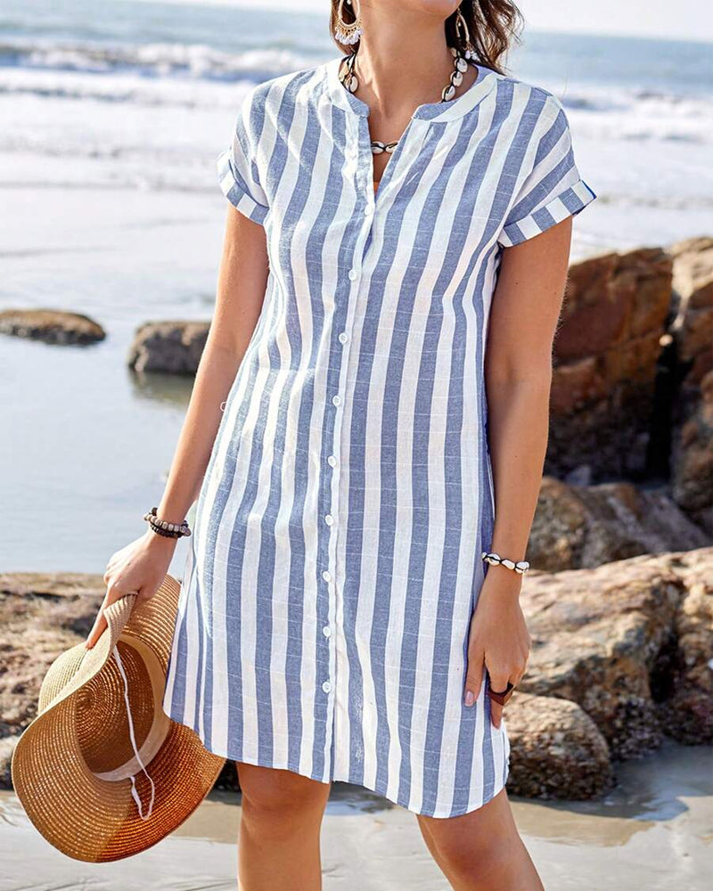 JULISSA™ – Vestido midi elegante de rayas con botones