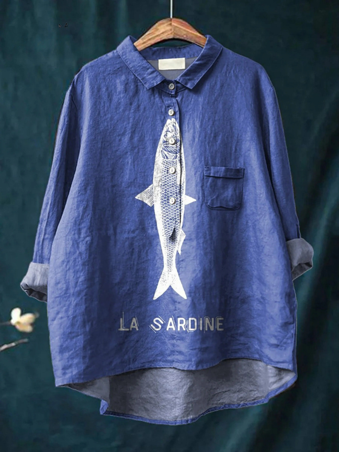 Camisa Casual de Mujer con Estampado Gráfico de Sardinas