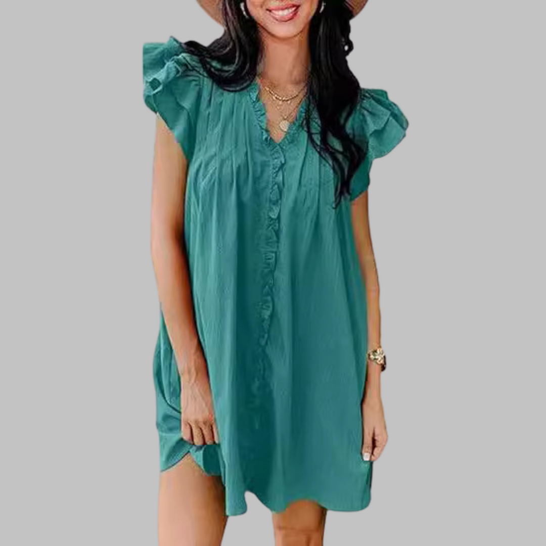 MARCELLA™ - Vestido Midi Casual con Volantes y Cuello de Pico