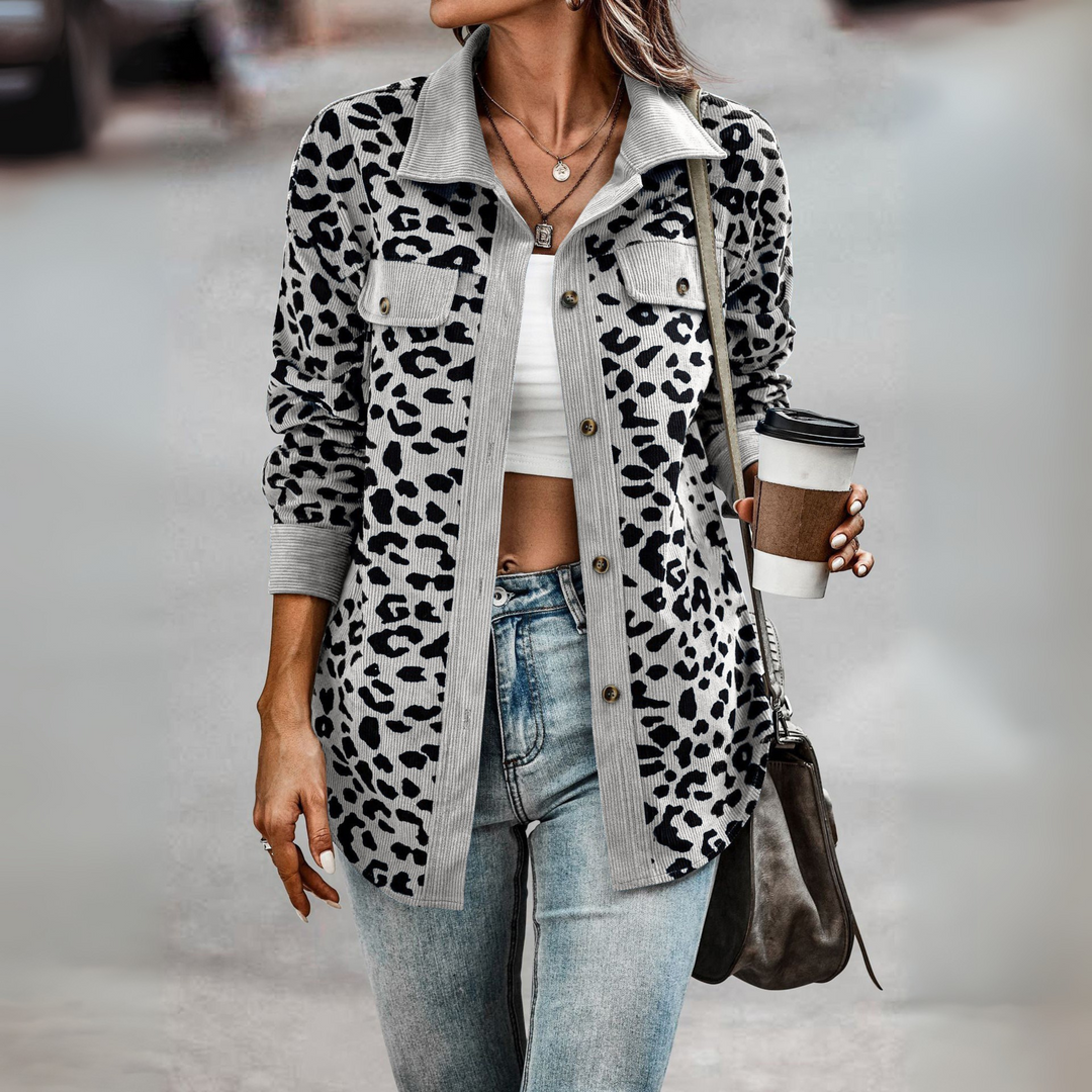 SISI™ - Chaqueta informal con estampado de leopardo y botones delanteros