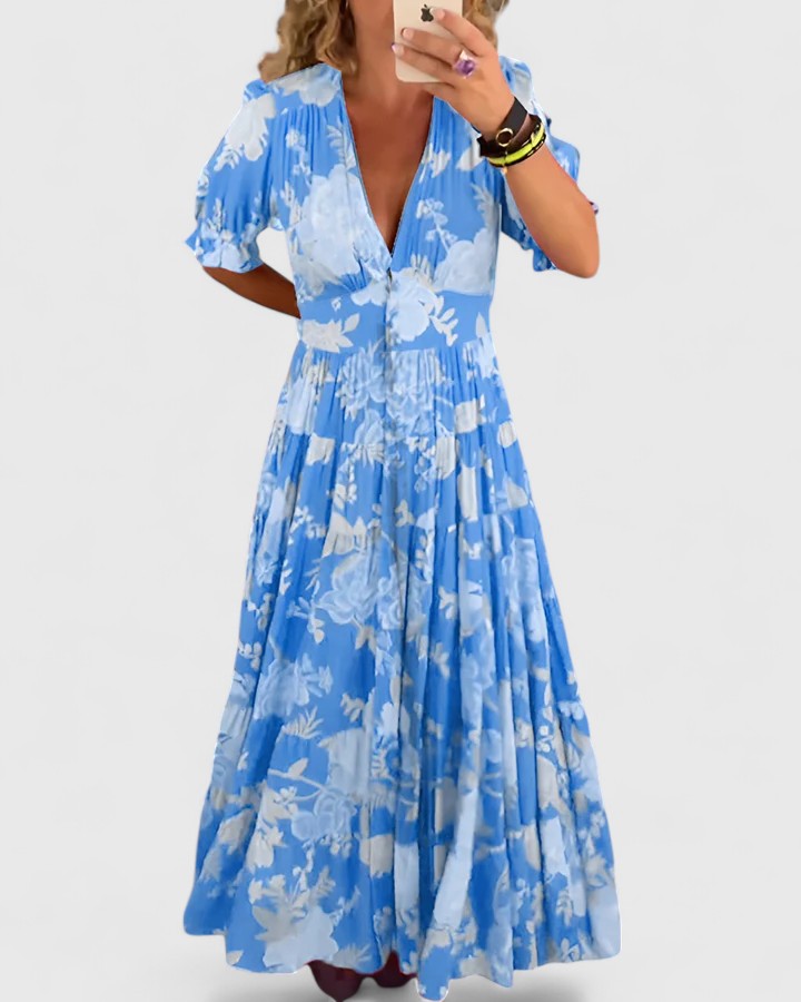 Minelda | Vestido Elegante Floral con Cuello en V