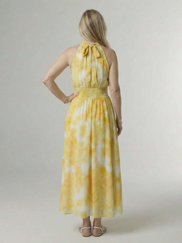 Sylin | Vestido midi fruncido con cuello halter
