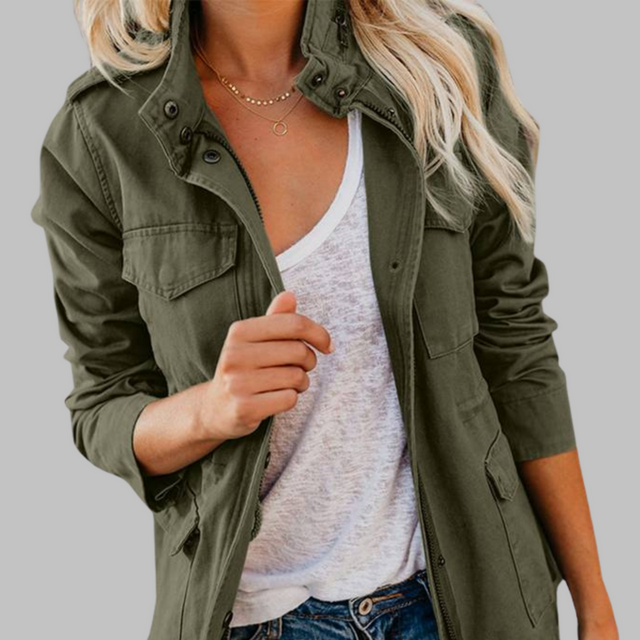 RHODA™ - Chaqueta militar vintage con cremallera y botones