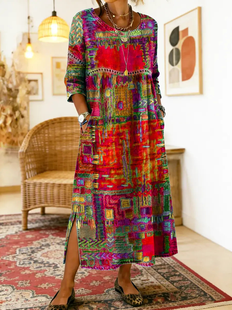 Isabelle | Vestido Vaquero con Patchwork Étnico