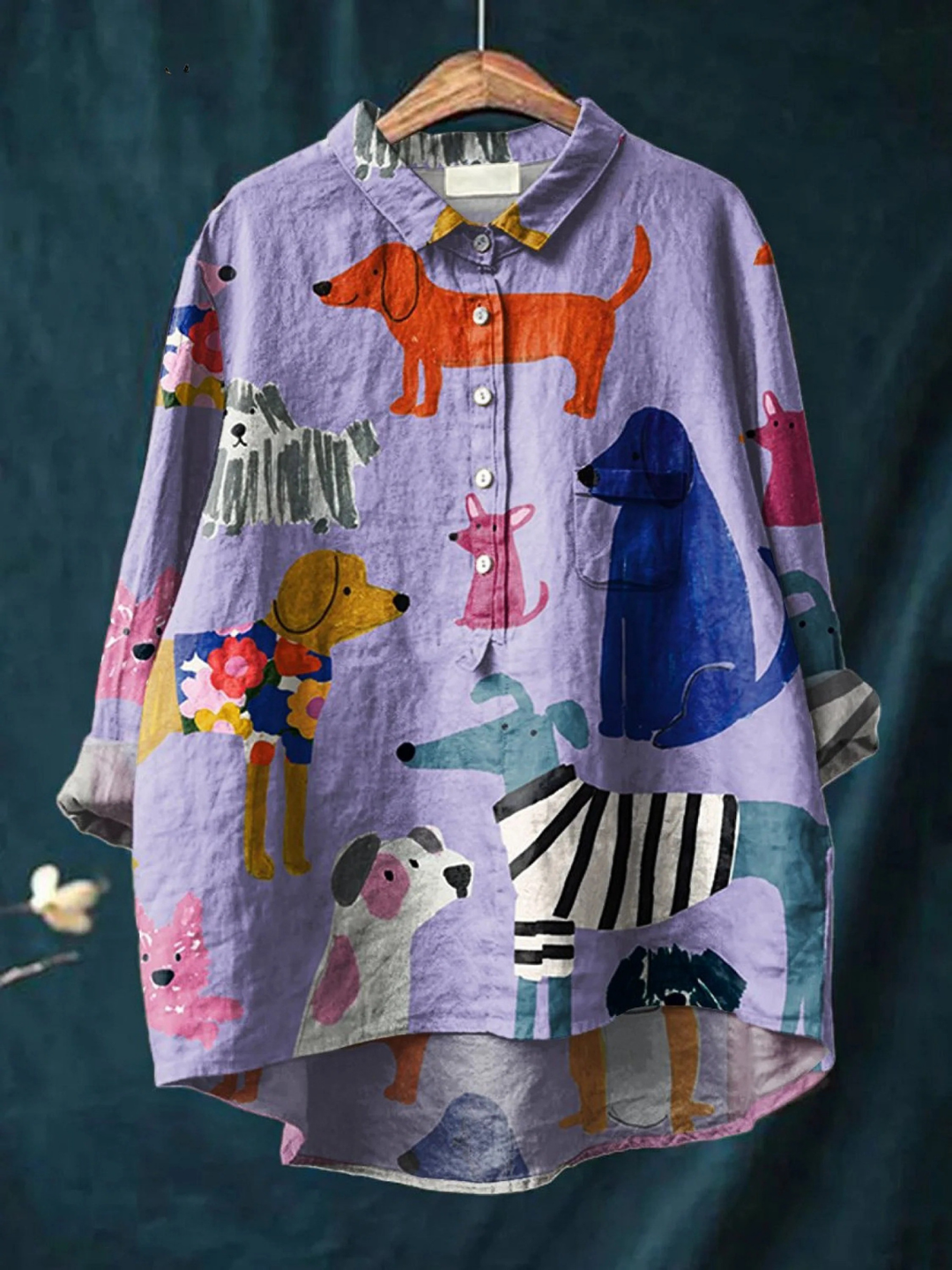 Camiseta casual con estampado artístico de perro para mujer