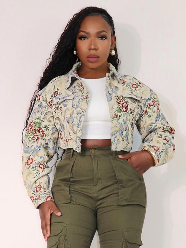 SIDA™ - Chaqueta corta de manga larga con estampado floral elegante