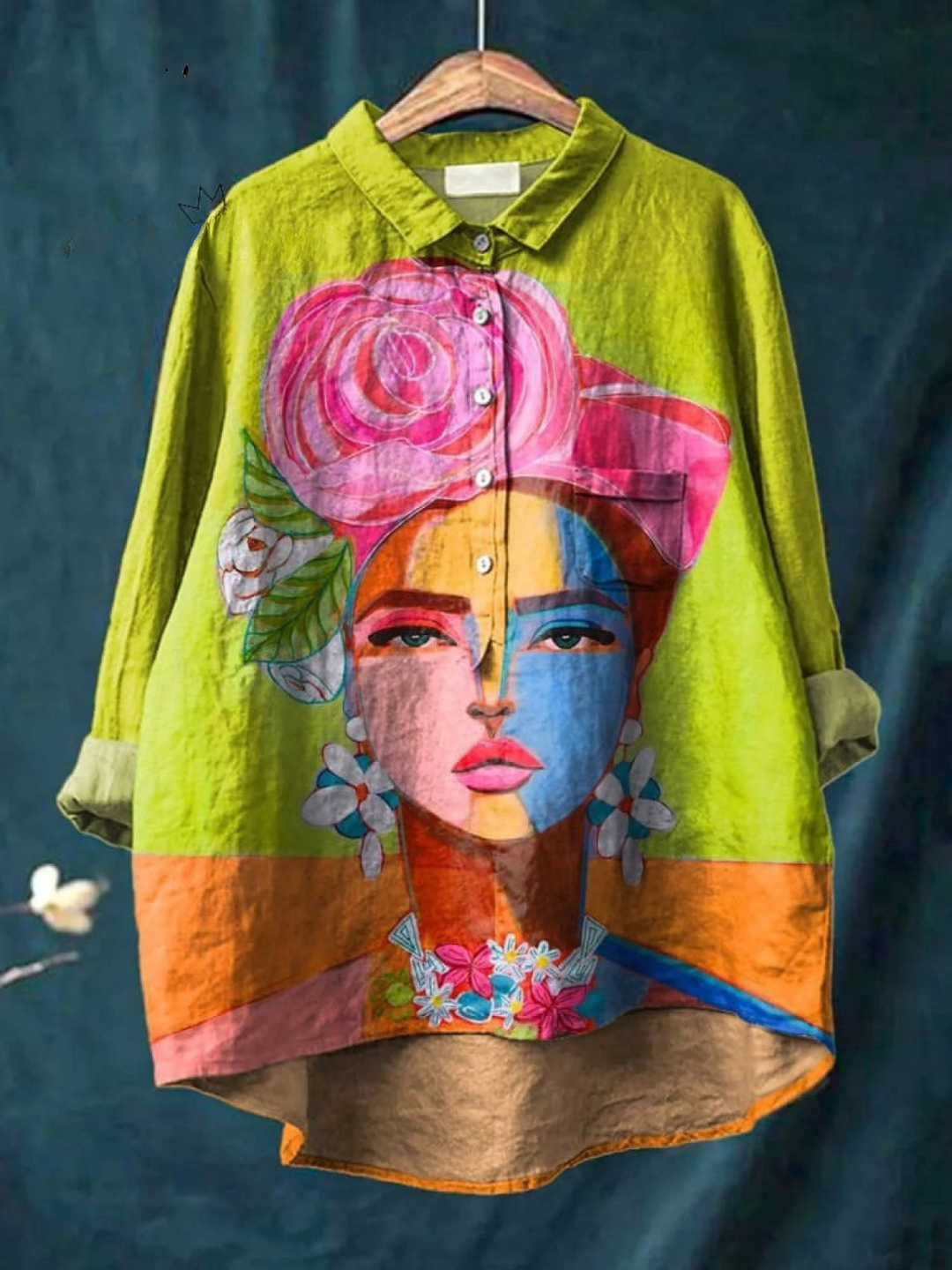 Camisa informal para mujer con retrato artístico de Freda en óleo