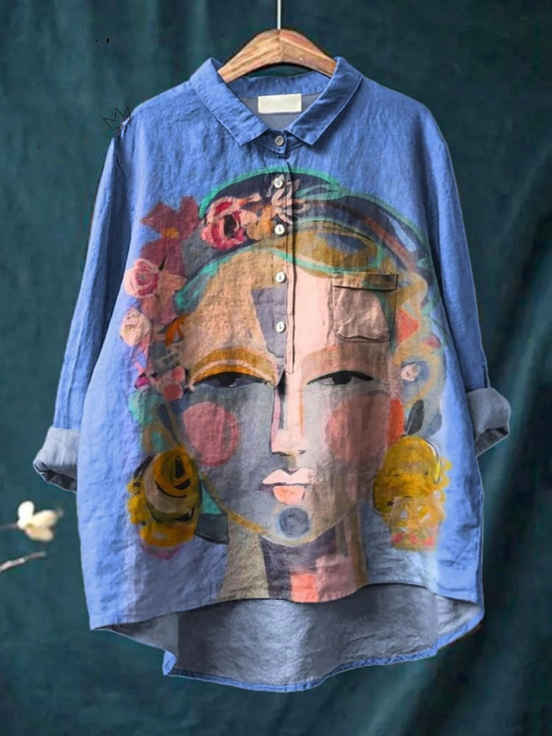 Camisa informal para mujer con retrato artístico de Freda en óleo