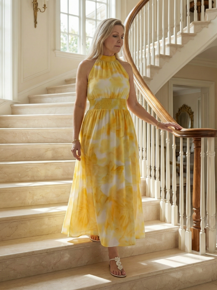 Sylin | Vestido midi fruncido con cuello halter