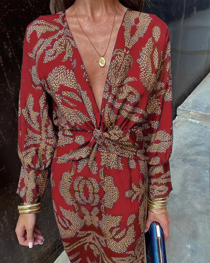 Dineke | Vestido Elegante de Manga Larga con Estampado Floral