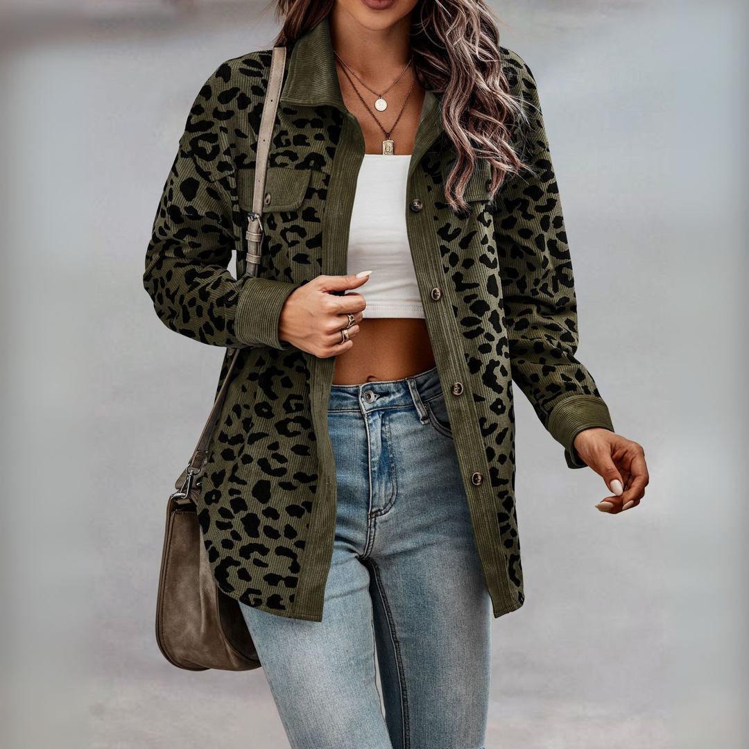 SISI™ - Chaqueta informal con estampado de leopardo y botones delanteros