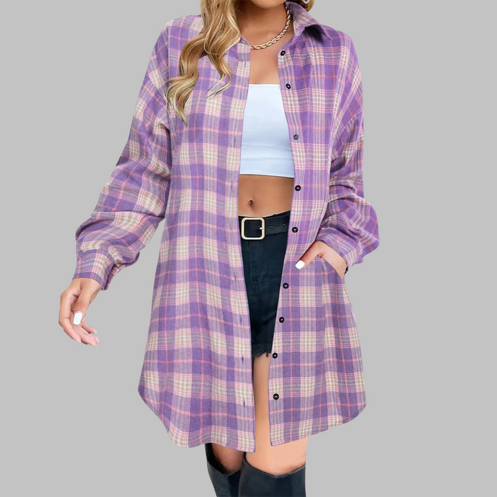 CINA™ - Chaqueta elegante a cuadros de manga larga con botones
