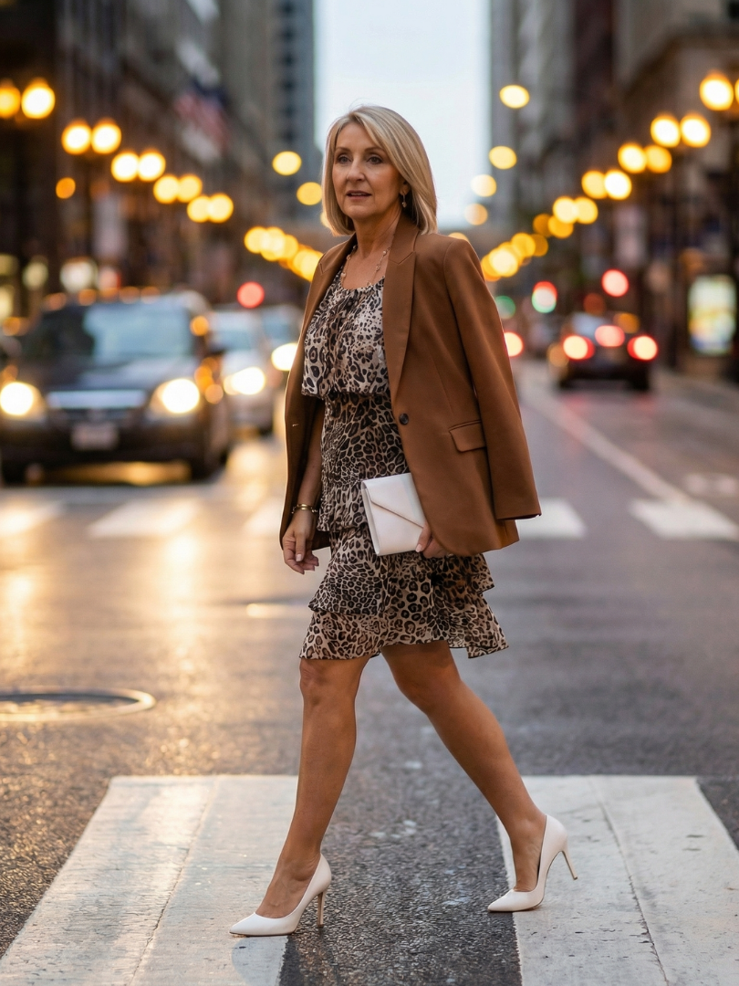 brezo | Vestido hasta la rodilla con estampado animal