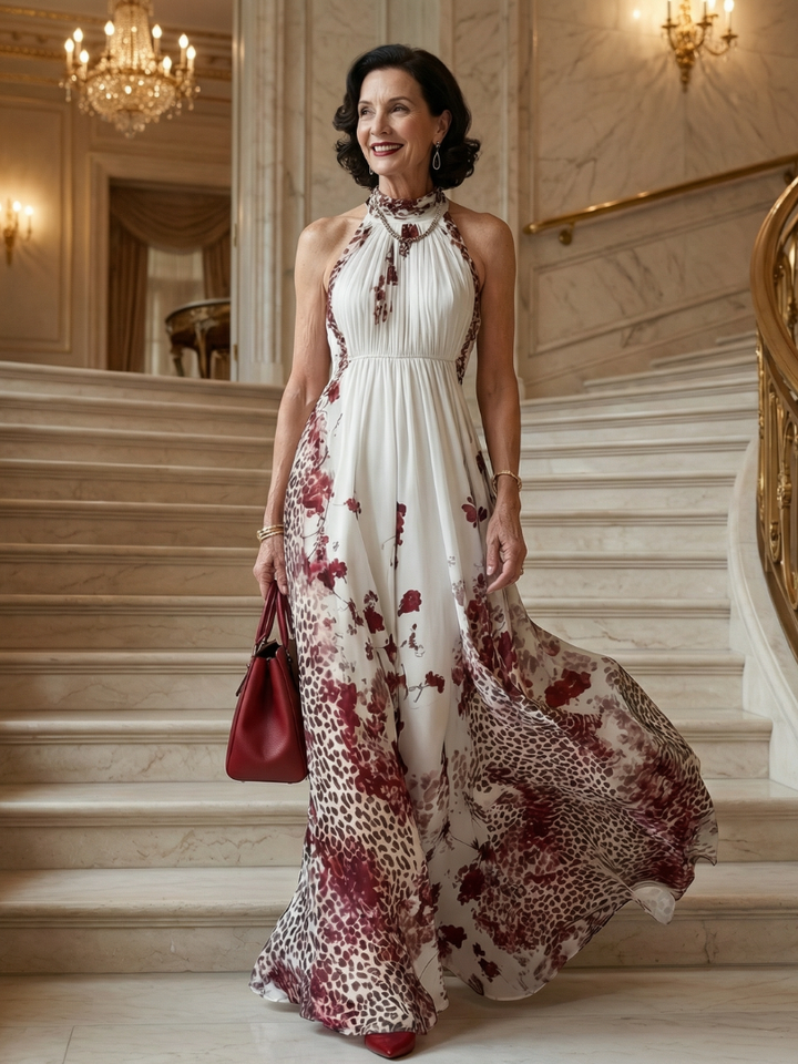 Orlune | Vestido maxi blanco plisado