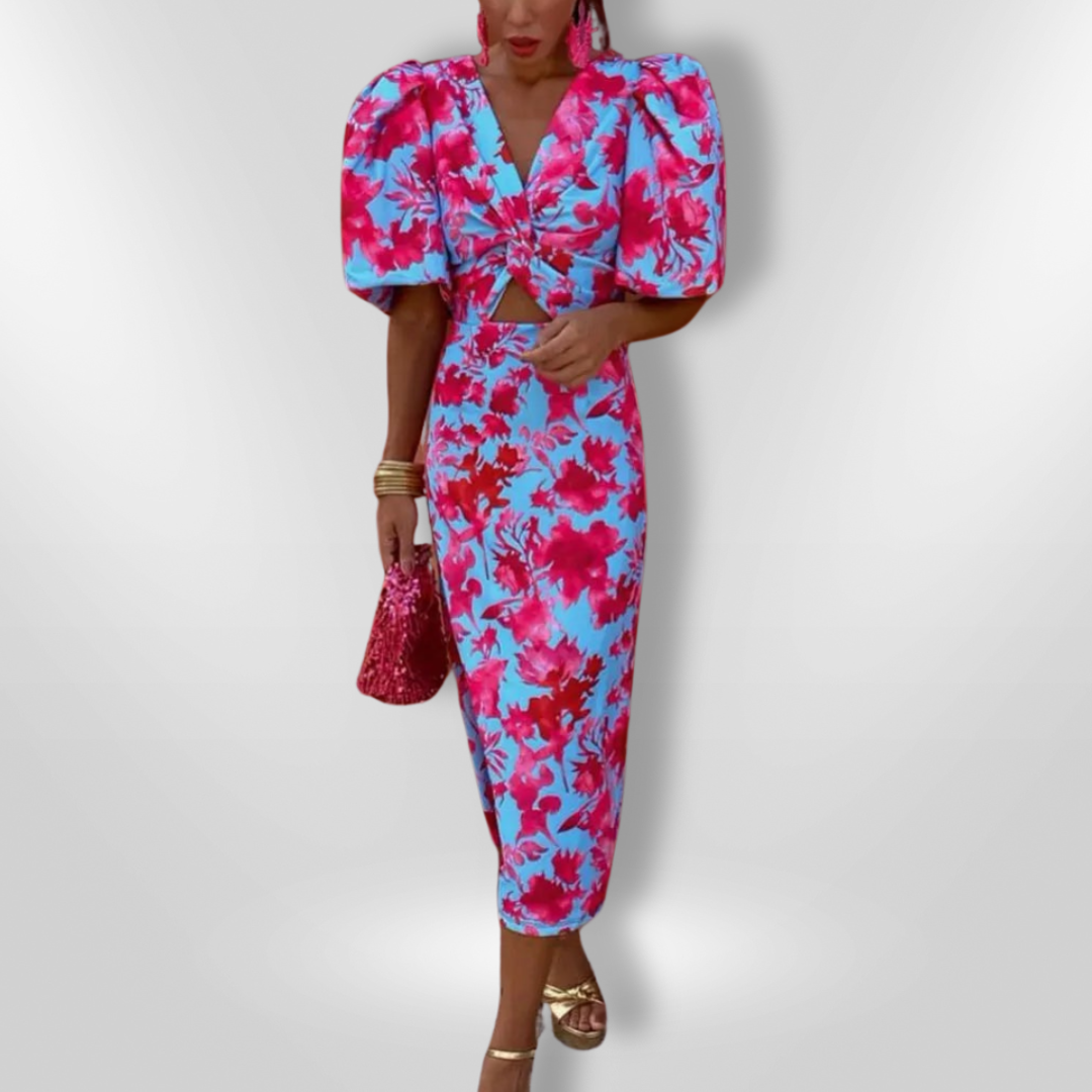 Oranit™ | Vestido Colorido con Mangas Plisadas