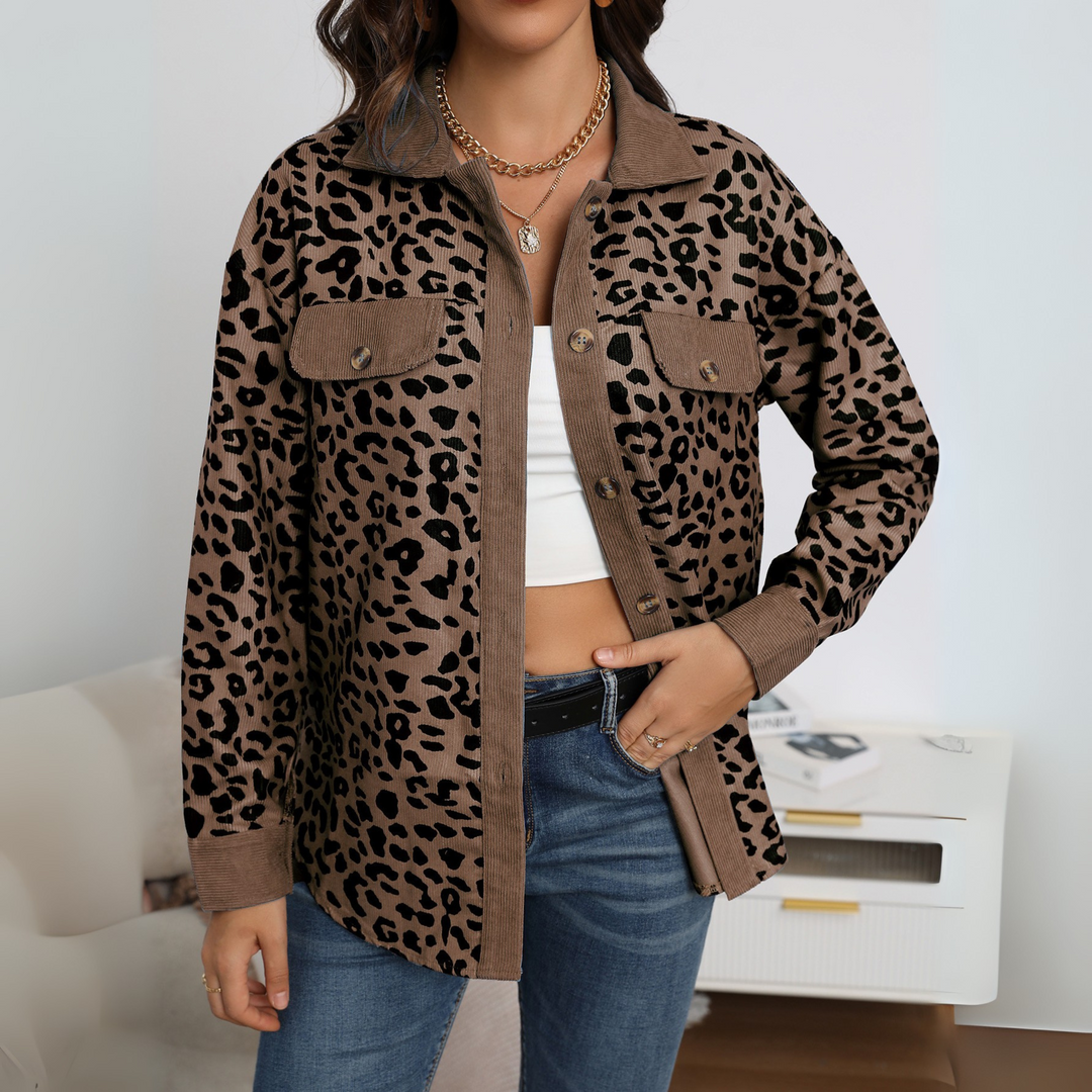 SISI™ - Chaqueta informal con estampado de leopardo y botones delanteros