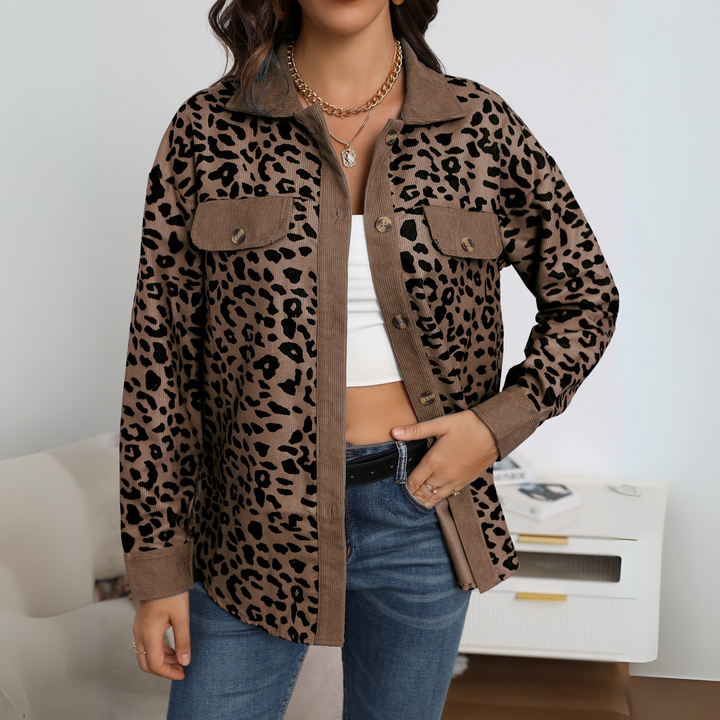 SISI™ - Chaqueta informal con estampado de leopardo y botones delanteros