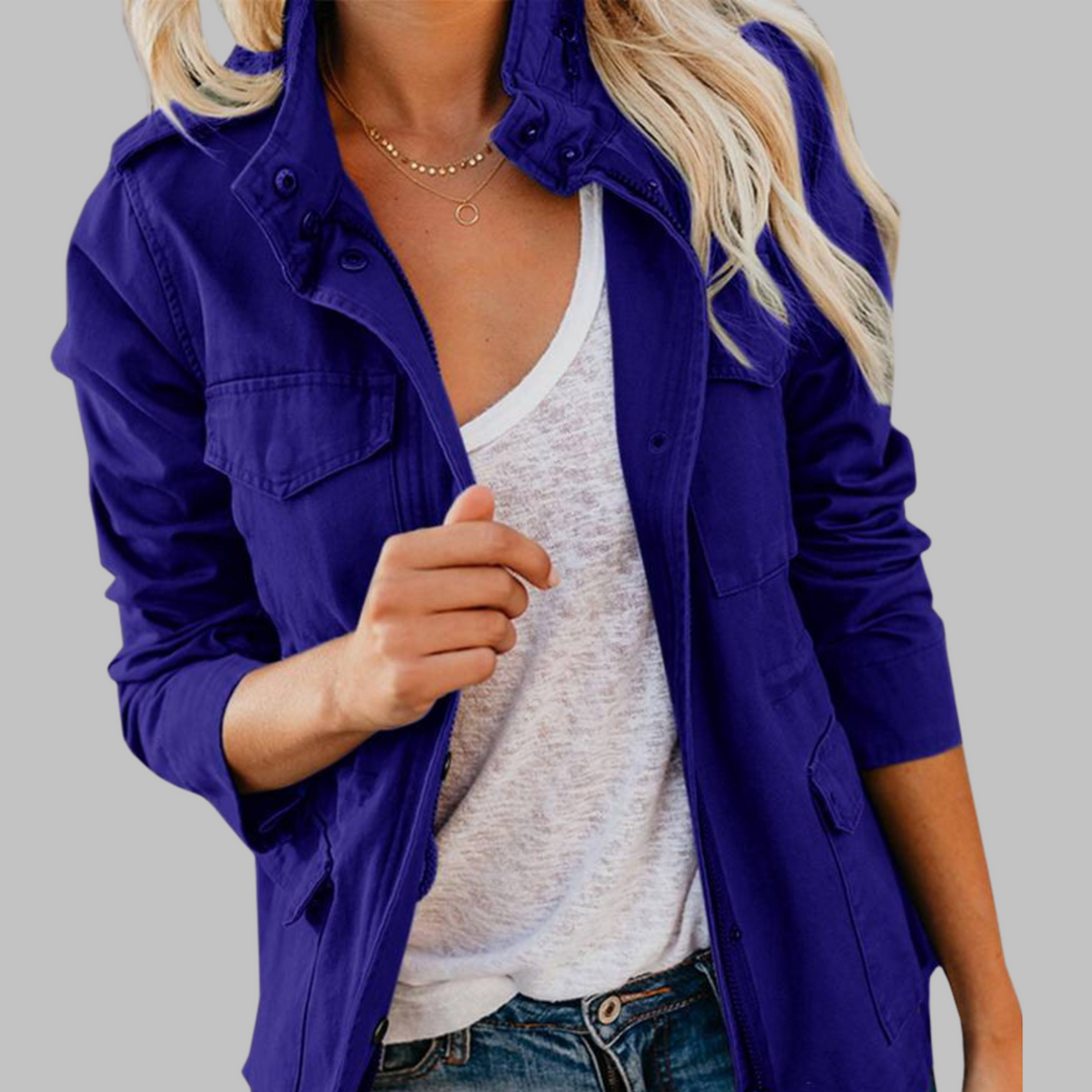 RHODA™ - Chaqueta militar vintage con cremallera y botones