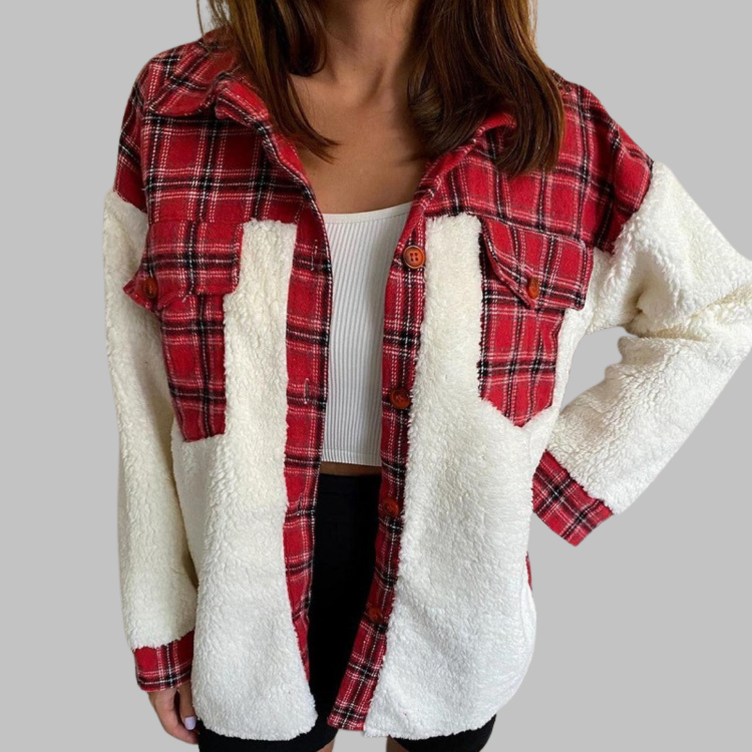 SUNNIE™ - Chaqueta a cuadros con botones y manga larga acogedora