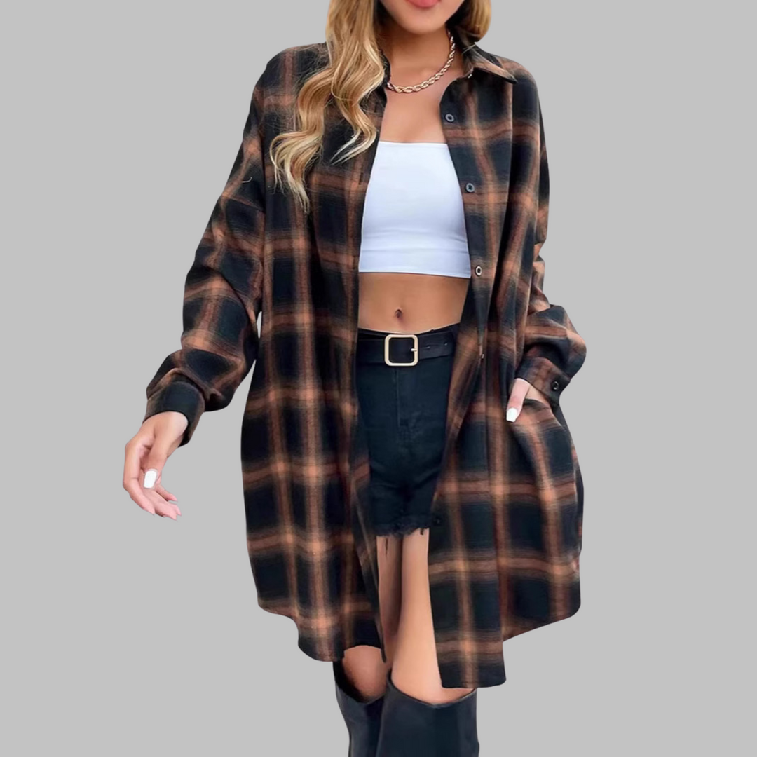PALOMA™ - Chaqueta de manga larga a cuadros con botones y estilo clásico