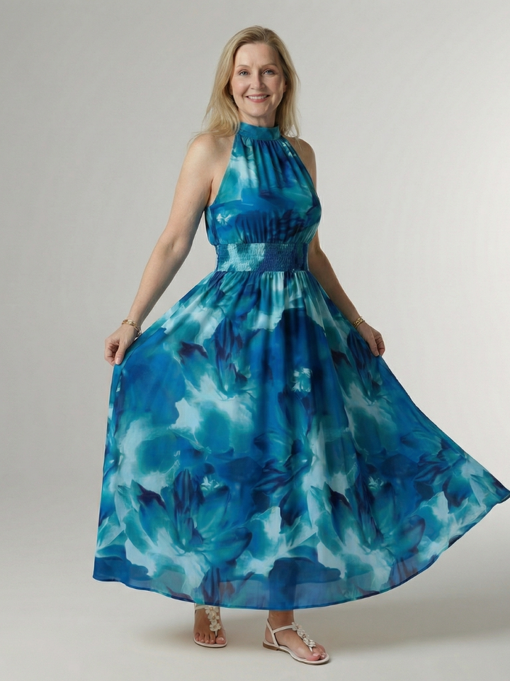 Sylin | Vestido midi fruncido con cuello halter