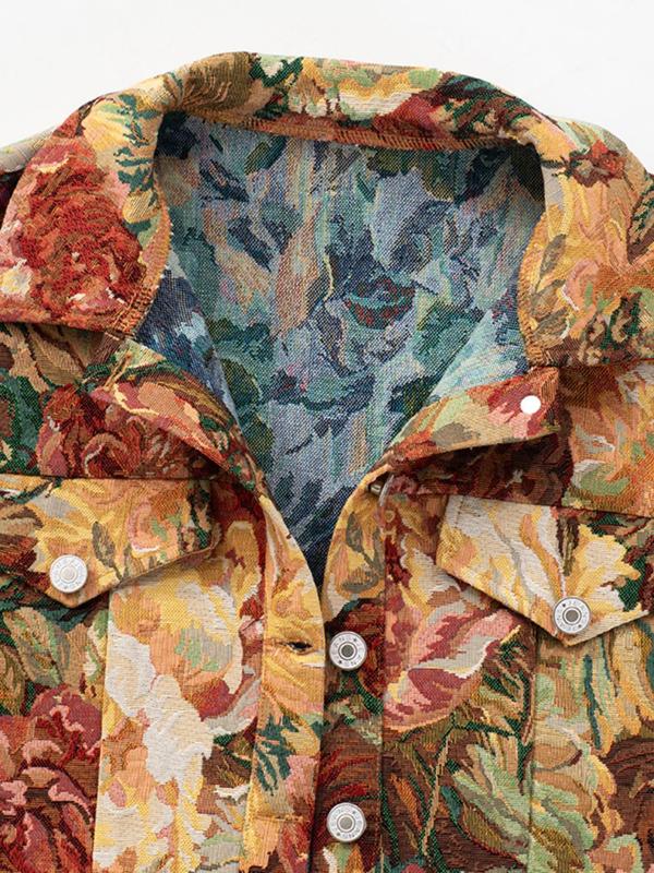 SIDA™ - Chaqueta corta de manga larga con estampado floral elegante