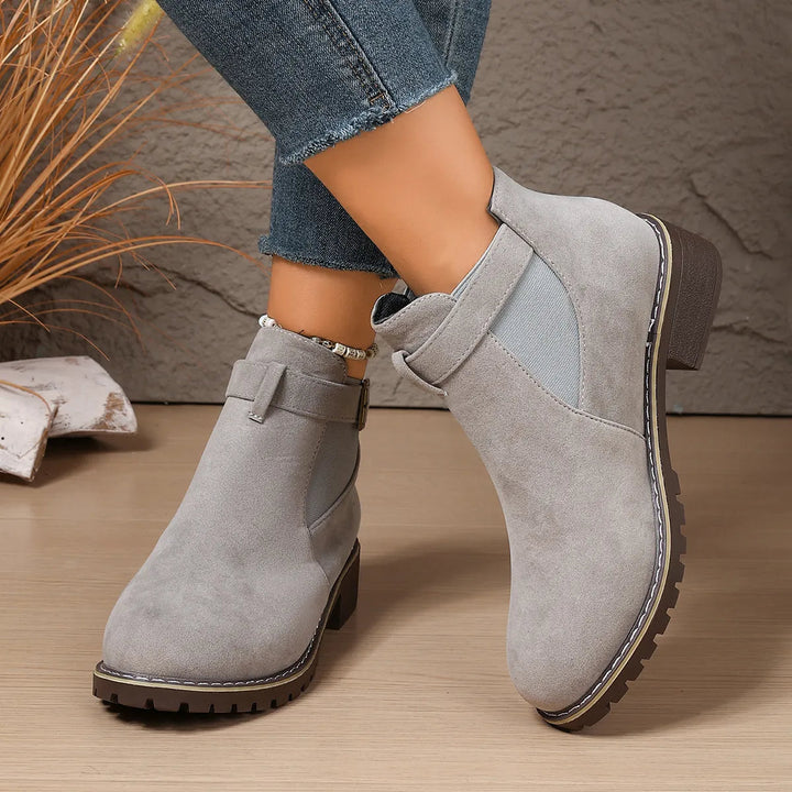 Gisarae - Botines planos de cuero estilo vintage elegante