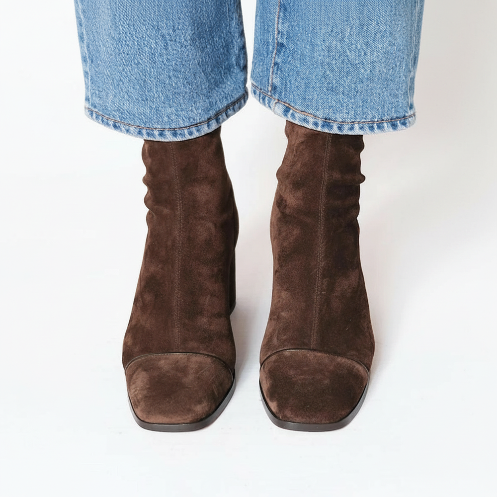 Lily™ | Botines Elegantes de Ante con Punta Cuadrada - Marrón oscuro