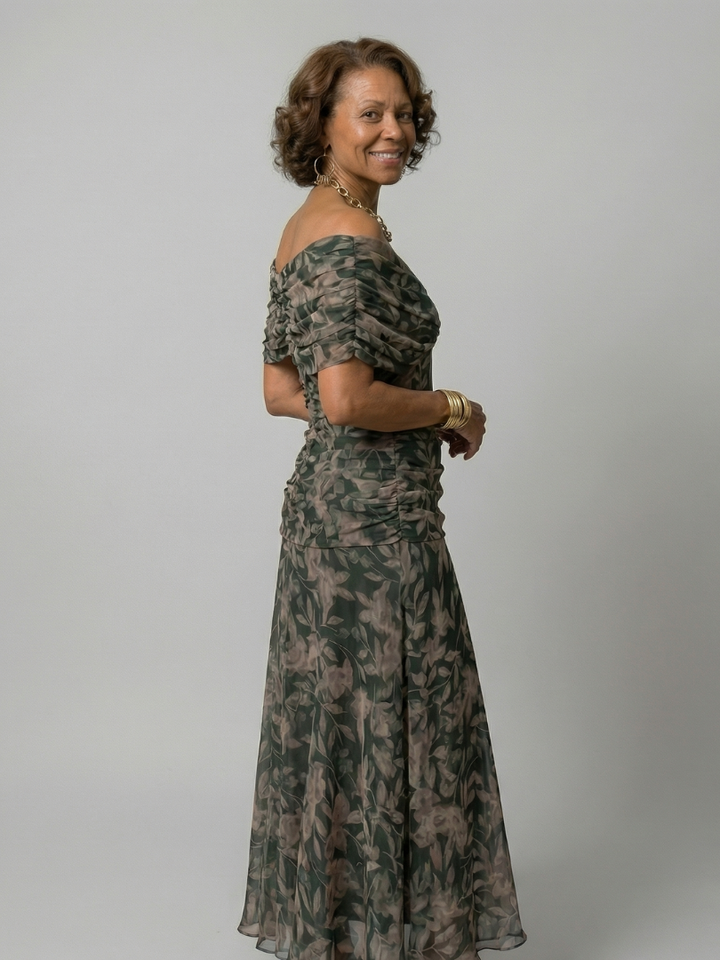 Calen | Vestido midi fluido sin hombros