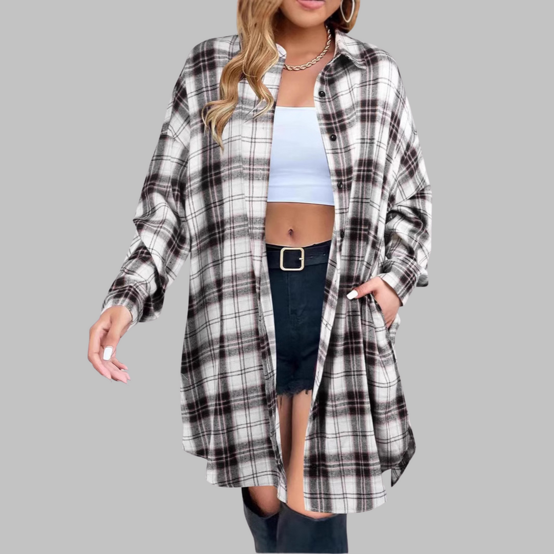 PALOMA™ - Chaqueta de manga larga a cuadros con botones y estilo clásico