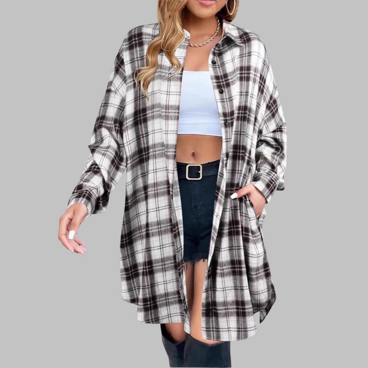 PALOMA™ - Chaqueta de manga larga a cuadros con botones y estilo clásico