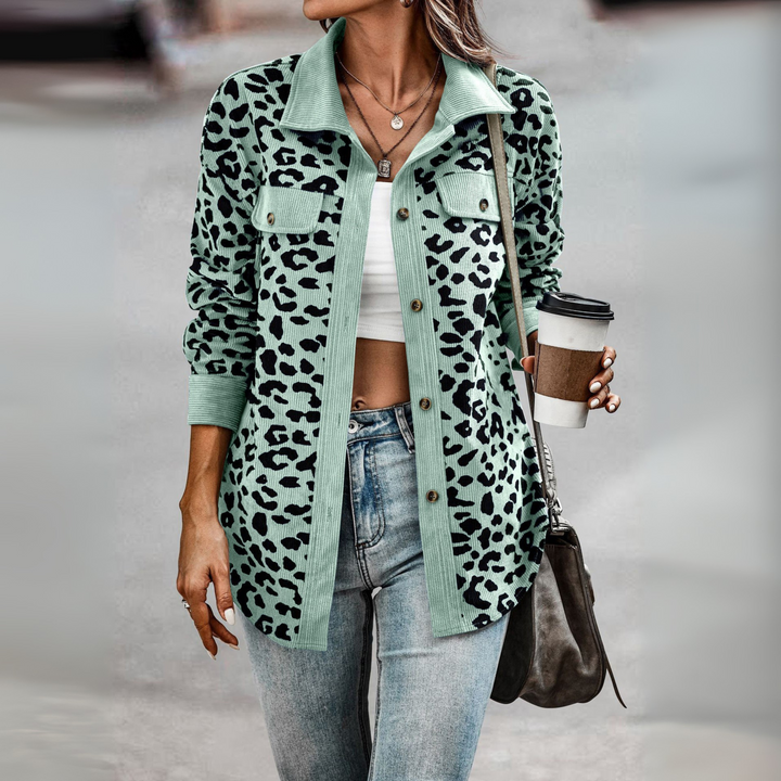 SISI™ - Chaqueta informal con estampado de leopardo y botones delanteros