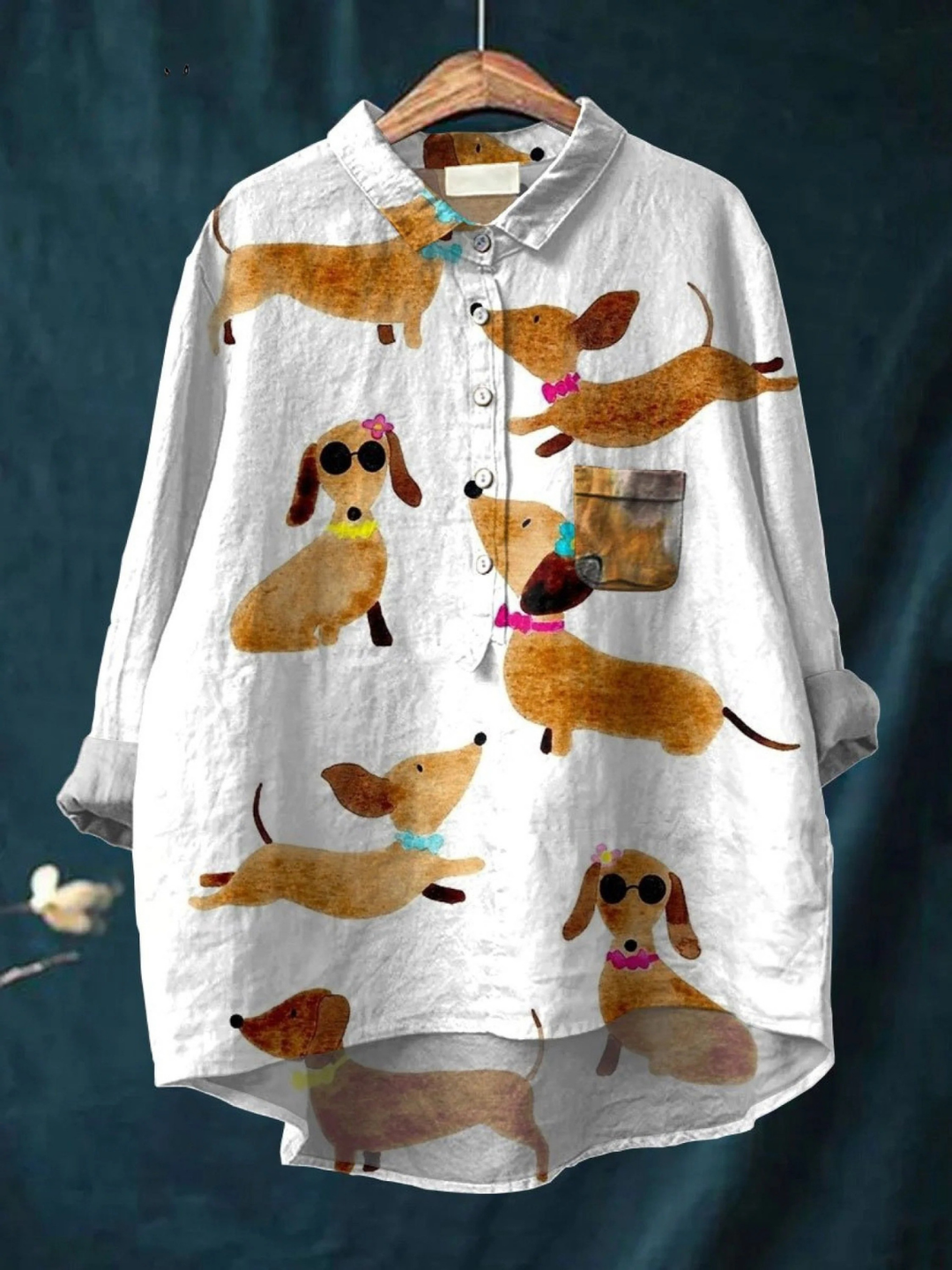 Camiseta casual con estampado artístico de perro salchicha lindo