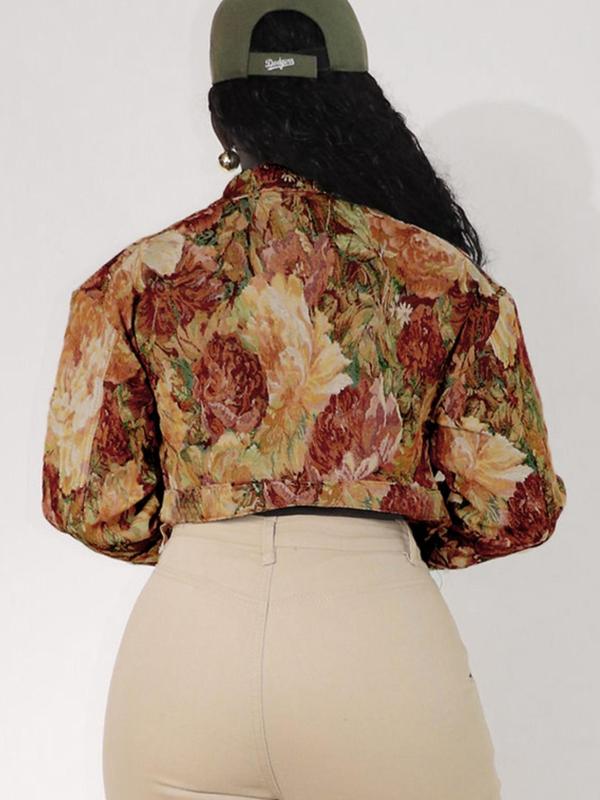 SIDA™ - Chaqueta corta de manga larga con estampado floral elegante