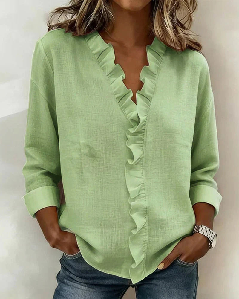 Indie | Blusa con volantes, escote en V y manga larga