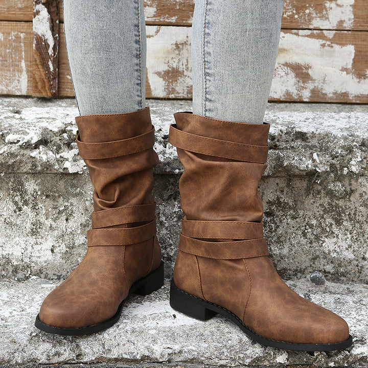 Nettie - Botas Retro de Cuero para Otoño-Invierno