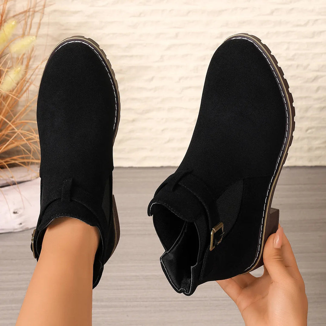 Gisarae - Botines planos de cuero estilo vintage elegante