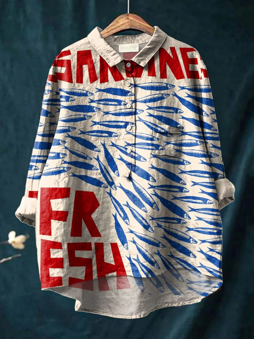 Camisa Casual Estampada de Pez Estilo Vintage para Mujer